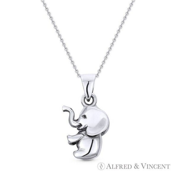Baby Elephant Animal Charm 3D Pendant in .925 Sterling Silver - Picture 1 of 1